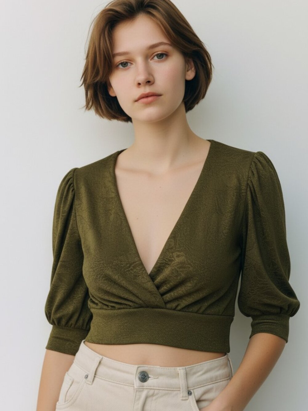 ZARA 3/4 Sleeve Cropped Blouse - Size L